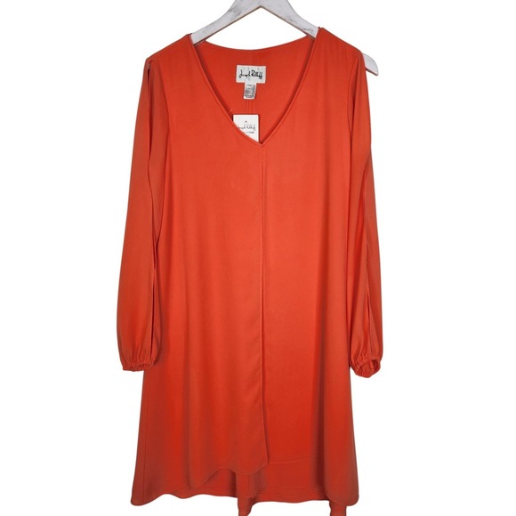JOSEPH RIBKOFF Dress Womens 8 Orange Papaya 172280 Split Sleeve Tunic Keyhole - Picture 1 of 14